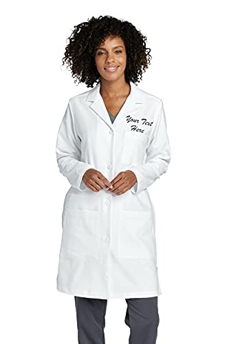 Custom Embroidered Womens Medical Laboratory Coats - Add Your Name or Text - Long Sleeve 3-Pocket Long Lab Coats