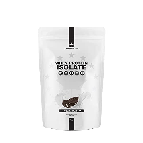 Canadian Protein 100% Whey Isolate 27g of Protein | 1 kg of Cookies and Cream Flavored Low Carb Keto Friendly Workout Recovery Drink | Protein Powder Rich in BCAA Amino Acids