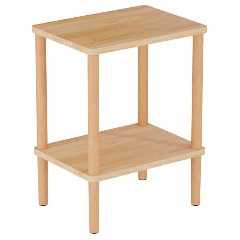 LUCKNOCK Solid Wood Side Table, 2-Tier Boho End Table with Storage Shelf, Slim Nightstand Bedside Table for Small Spaces, Bedroom, Living Room, Farmhouse, No-Tool Assembly. Cover