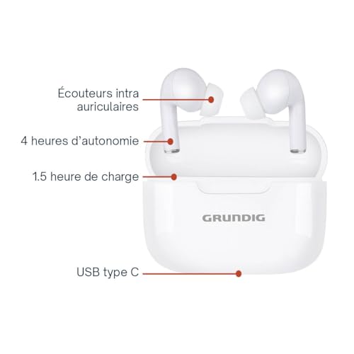 Grundig Écouteurs Bluetooth Sans Fil Intra auriculaires 230 mAh Écouteurs sans fil avec 4 heures de lecture Pour appels mains libres Inclut Étui de chargement USB C - vue 5
