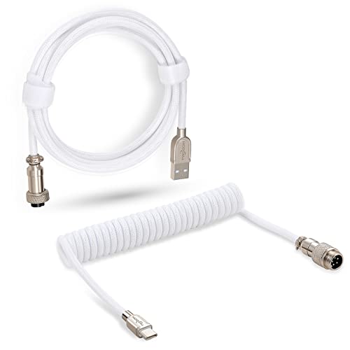 Twozoh Cable Espiral Mecánico teclado USB C, Trenzado desmontable Aviador doble manga tipo C Cable de teclado mecánico (Blanco)