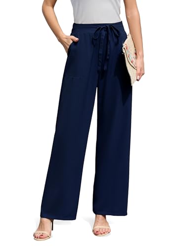 XNC Women's Wide Leg Pants High Waisted Adjustable Tie Knot Loose Trousers Business Work Casual Pants with Pockets