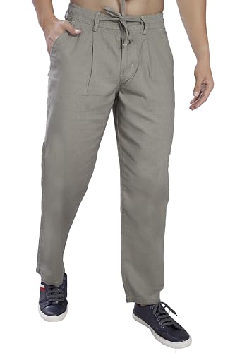 Image of DIVISIVE Men's Relaxed Fit Front Pleated Cotton Linen Blend Trousers