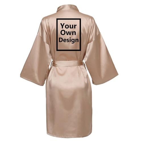 JPHCHSC Personalizado Bata Kimono de satén Bata de novia de equipo de fiesta de boda, pijama para Mujer Diseña tu Propia Kimono pijamas de satén Personalizada Tu Foto ó diseño NT02B
