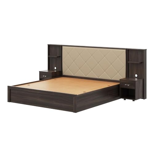 Image of Wakefit Bed | 3 Yr Warranty | King Size Bed, Storage Box & Beige Fabric Cushioned Upholstery Headboard, Density:680-750 kg /m, Termite & Borer Resistant, Fits Mattresses Up to 8 inches(Noctis78x72-WM)
