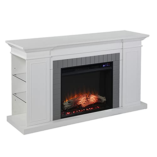 Rylana Bookcase Electric Fireplace, White And Gray #TOP28