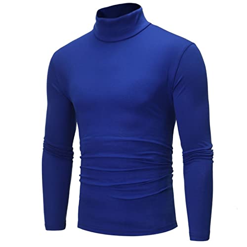 T-shirt basique pour homme - Col montant - À manches longues - Pour l'hiver, bleu, L