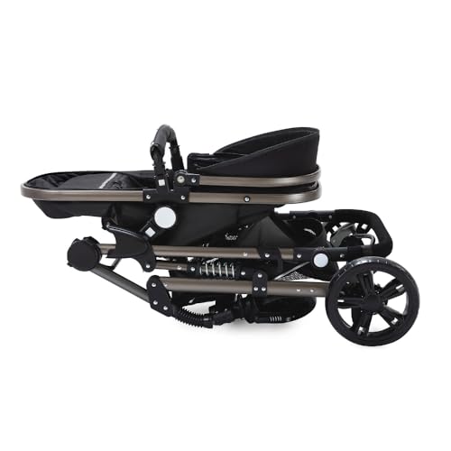 Cochecito reversible 3 en 1,suspensión delantera,plegado compacto con un solo toque para fácil almacenamiento(negro) - imagen 9