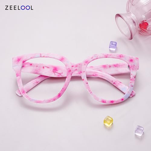 Image of Zeelool Oversized Square Glasses Frames for Women Fashion Pink Eyeglasses with Clear Lens Trendy Full Rim Designer Eyewear JGP049594-12