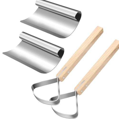 4PCS Taxidermy Tool Kit Flat-Panel Skinning Fleshing Scrapers and Curved Hide Scrapers with Wooden Handle Stainless Steel Hide Tanning Kit for Fur Impurity Oil Removal Clean Leather Making