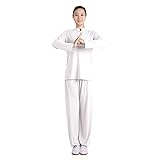 KSUA Womens Kung Fu Clothes Modal Tai Chi Suit Martial Arts Uniform for Zen Meditation Wing Chun Morning Excerise, White US L/Tag XL