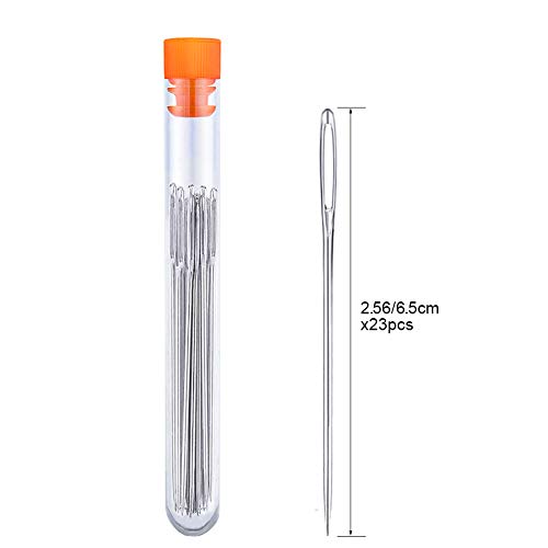 23 PCS Large Eye Sewing Needles, 2.56in Sewing Sharp Needles, Handmade Leather Needle Embroidery Thread Needle, Stainless Steel Yarn Knitting Needles with a 3.3in Plastic Bottle