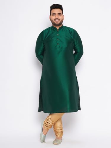 Image of Vastramay Plus Men's White Silk Blend Kurta Pyjama Set VPLUSMKWH001nPBL 44 | Independence Day