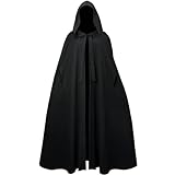 Renaissance Hooded Medieval Cloak Victorian Wizard Witch Cosplay Hobbit Cape for Women Halloween Costume (Black)