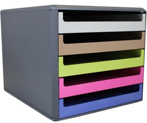 Schubladenbox, Gehäuse Anthrazit, Recycling Blauer Engel, Bunt