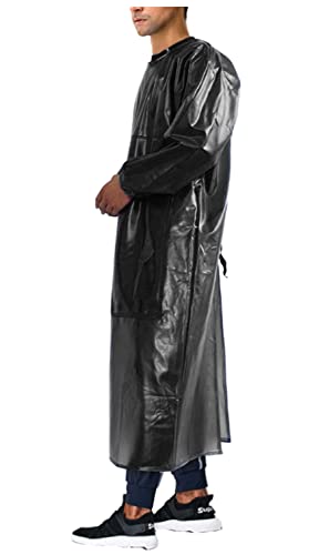 Acid Proof Apron Long Sleeve with Back Ties - Waterproof PVC Smock, Durable Acid & Alkali Protection (L-XXL, Black)