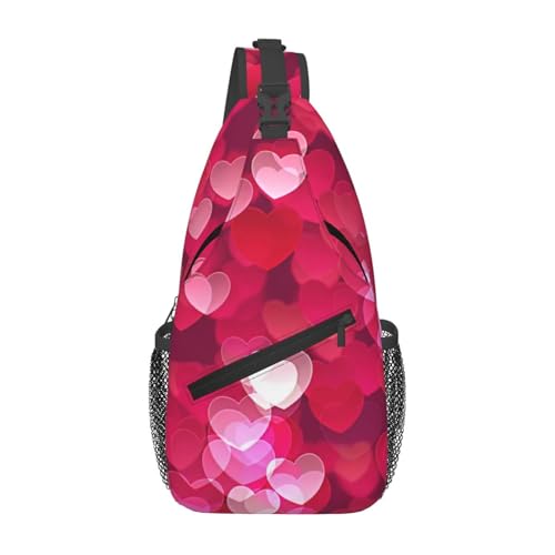 PPHGUT Valentinstag Love Heart Print Cross Brusttasche für Männer Frauen Tagesrucksack Sling Crossbody Rucksack Arbeit Outdoor Reisen