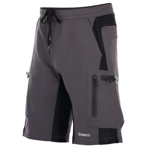 TOMSHOO Shorts de mountain bike, shorts casuais de ciclismo MTB com bolsos com zíper, material respi