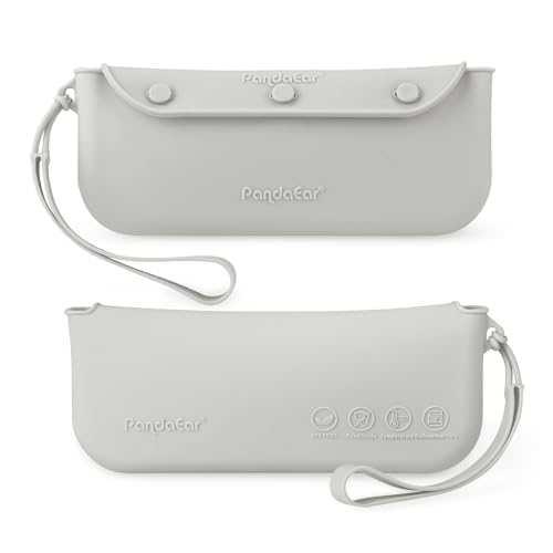 Image of PandaEar 4 Pack Pacifier Holder Case Set, 2 Pack Silicone Portable Travel Pacifier Pouch & 2 Pack Silicone Baby Cutlery Holder Bags, BPA Free, Universal Accessories Holders (Light Blue,Grey)