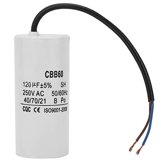 Condensador de funcionamiento CBB60, 250V AC 120uF 5060Hz Condensador de CA con cable de plomo, adecuado para aire acondicionado, compresor, motor