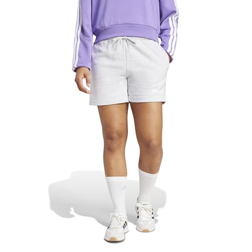 adidas Essentials Linear French Terry Shorts, Light Grey Melange/White, M Women's, Light Grey Melange/White, M