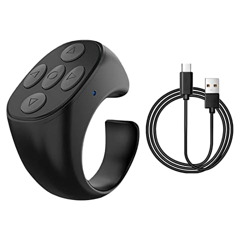 Erthree Fingertip Remote Control, Wireless Bluetooth Remote Control Browsing Page Turner Camera Shutter, USB Rechargeable Scrolling Ring for Phone, Camera, Kindle(Black) Cover