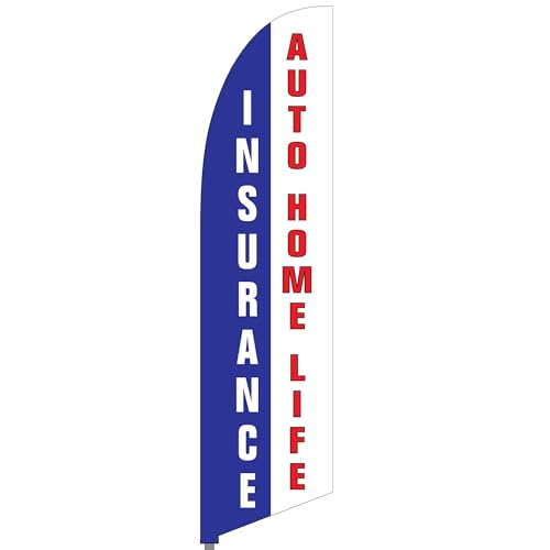 Vispronet Insurance Feather Flag – 2.6ft x 11.2ft Swooper Flag, Outdoor Advertising Banner for Office Buildings & Businesses, Knitted Polyester Material, Printed in the USA, Flag Only