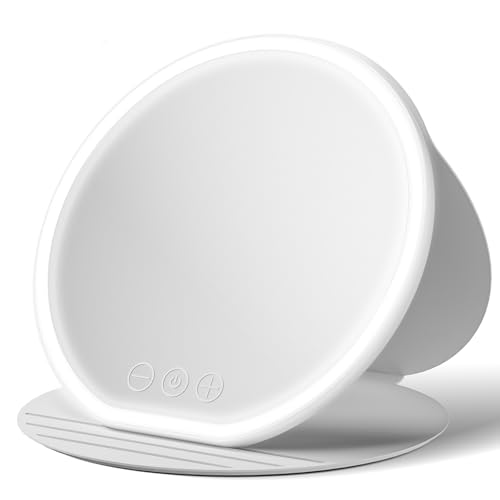 Specchio Trucco con Luci Ricaricabile, Specchio da viaggio pieghevole con più angoli di appoggio, specchio per il trucco illuminato con illuminazione regolabile con controllo touch (Bianco K, Medio)