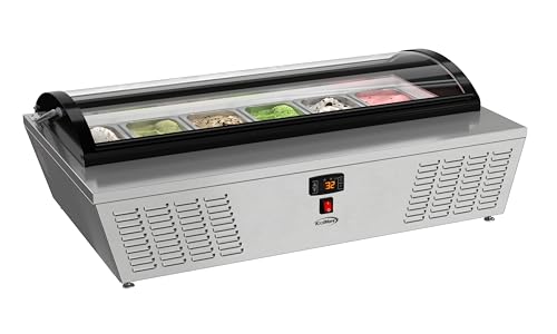 KoolMore KM-CGDR-6P 45 in. 6-Pan Countertop Ice Cream Display Freezer with Curved Glass Top, ETL Listed