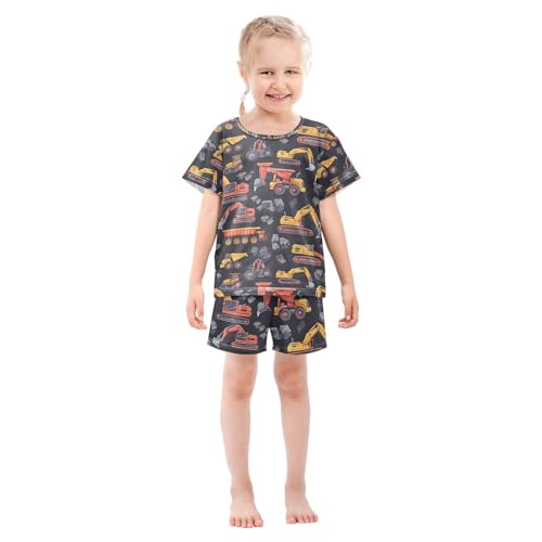 ALAZA Excavator Truck Vintage Pajamas Set Short Sleeve Cotton Sleepwear Summer Pjs 2 Piece 5-14Y3