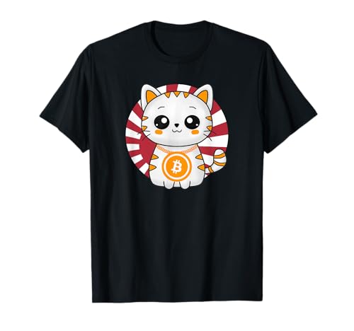 Kawaii Bitcoin Cat HODL Crypto Coin Japanese Sunset Maglietta