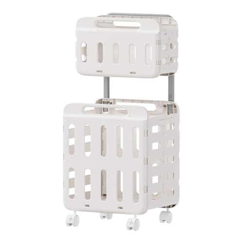 Cesta de ropa con ruedas – Cesta plegable de doble capa con ruedas, almacenamiento de ducha con ruedas, cesta compartimentada de gran capacidad para el hogar, armario, dormitorio, apartamento, baño