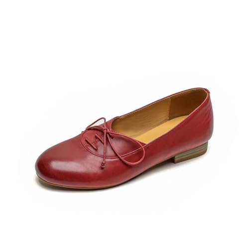 TinaCus Round Toe Women's Lace-up Genuine Leather Handmade Multi-Color Design Flat Shoes