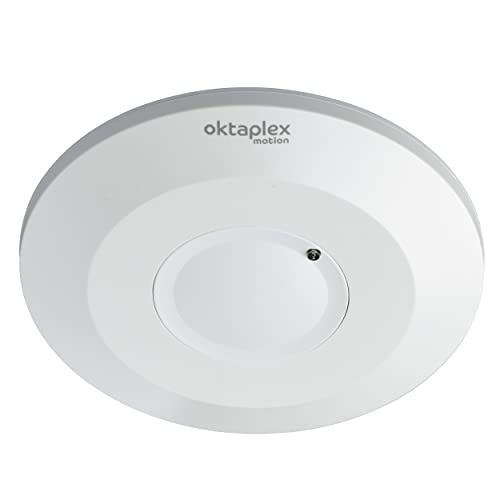 Oktaplex Ida Détecteur de Mouvement de Plafond intérieur 360° Plat Capteur Haute fréquence 2-16 m Portée 230 V Blanc avec capteur crépusculaire