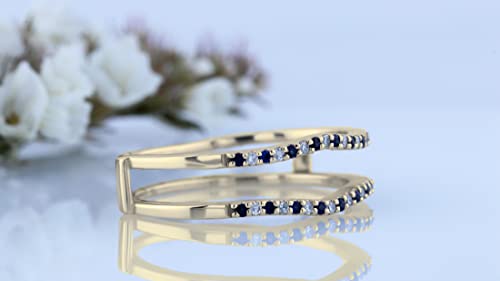 Dazzlingrock Collection Round Alternate Blue Sapphire & White Diamond Wedding Enhancer Guard Ring for Women in 10K Solid Gold4