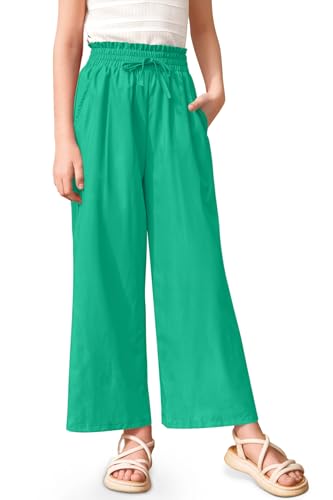 Image of Girls Summer Floral Wide Leg Pants High Waisted Flowy Dress Trousers with Pockets for School Lounge Beach 5-14 Years