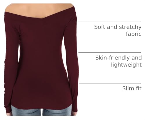 Image of Sarin Mathews Womens Shirts Off The Shoulder Tops Sexy V Neck Slim Fit Shirts Tops Blouses