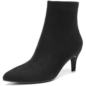DREAM PAIRS Women's Kitten Heel Ankle Boots Pointed Toe Side Zipper Fall Leather Ankle Booties for Office Work 6 Black-suede