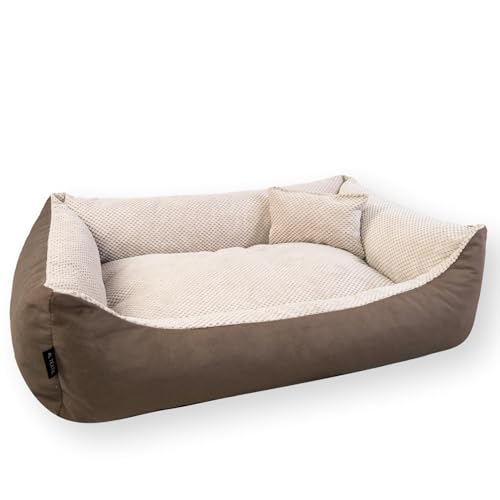 4L Textil Teo Hundebett Braun/Beige Hundekorb mittelgroße Hunde Hundekissen große Hunde Hundekörbchen flauschig Hundesofa (100x80 cm, Braun/Beige)