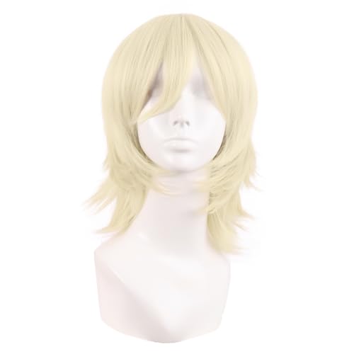 MapofBeauty 14 Inch Short Wolf Tail Side Bangs Party Wig, Light Blonde