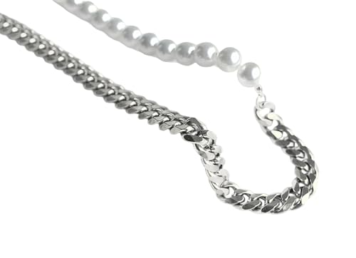 Collier demi-chaîne en argent 925 et perle véritable pour femme