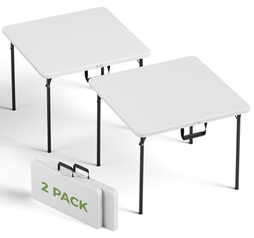 Folding Table 2 Pack, 36 Inch Square Foldable Card Tables, No Assembly Portable Folding Tables, Heavy Duty Fold-in-Half Tables with Carry Handles for Camping, Picnic, Parties, RV Travel & Indoor Use