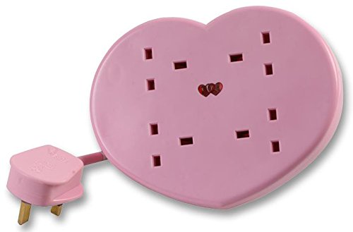 Pink Heart Shaped 4 gang socket Extension Lead, 2m With desk stand