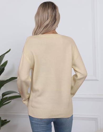 Image of Alsol Lamesa Women's American Flag Graphic Long Sleeve Pullover Sweaters Crew Neck Casual Knit Top 2024, Large, 971 Apricot