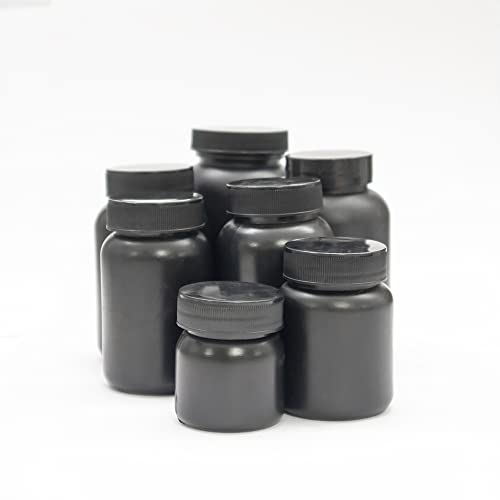 Image of Patco 100ml Black HDPE Empty Bottle For Capsules & Tablets with Screw Cap and Silver Coated Wad - Pack of 100