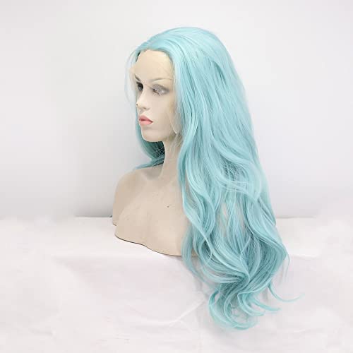 Xiweiya Wigs Mint Green Wigs Synthetic Green T Lace Front Wigs Long Body Wave Hair Heat Resistant Fiber Long Cheap Wigs…… - Image 3