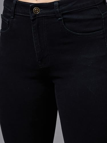 Image of Miss Chase Women's Skinny High Rise Cropped Fringed Hemline Detailing Stretchable Denim Jeans