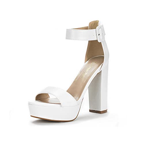DREAM PAIRS Women's Platform Heel Sandals, Open Toe Ankle Strap Heel Fashion Wedding Party Dress Sandals Shoes 5 White/Pu