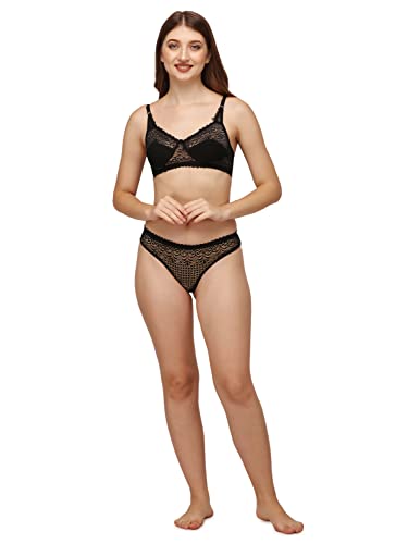 Image of Womens Cotton Solid Regular Bra & Underwear Lingerie Set
