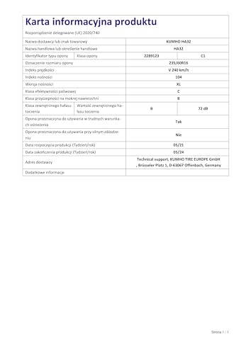 Kumho Pneumatici Per Tutte Le Stagioni 235 60 R16 104V Kumho Solus 4S HA32 Tl M+S 3PMSF Xl - 3